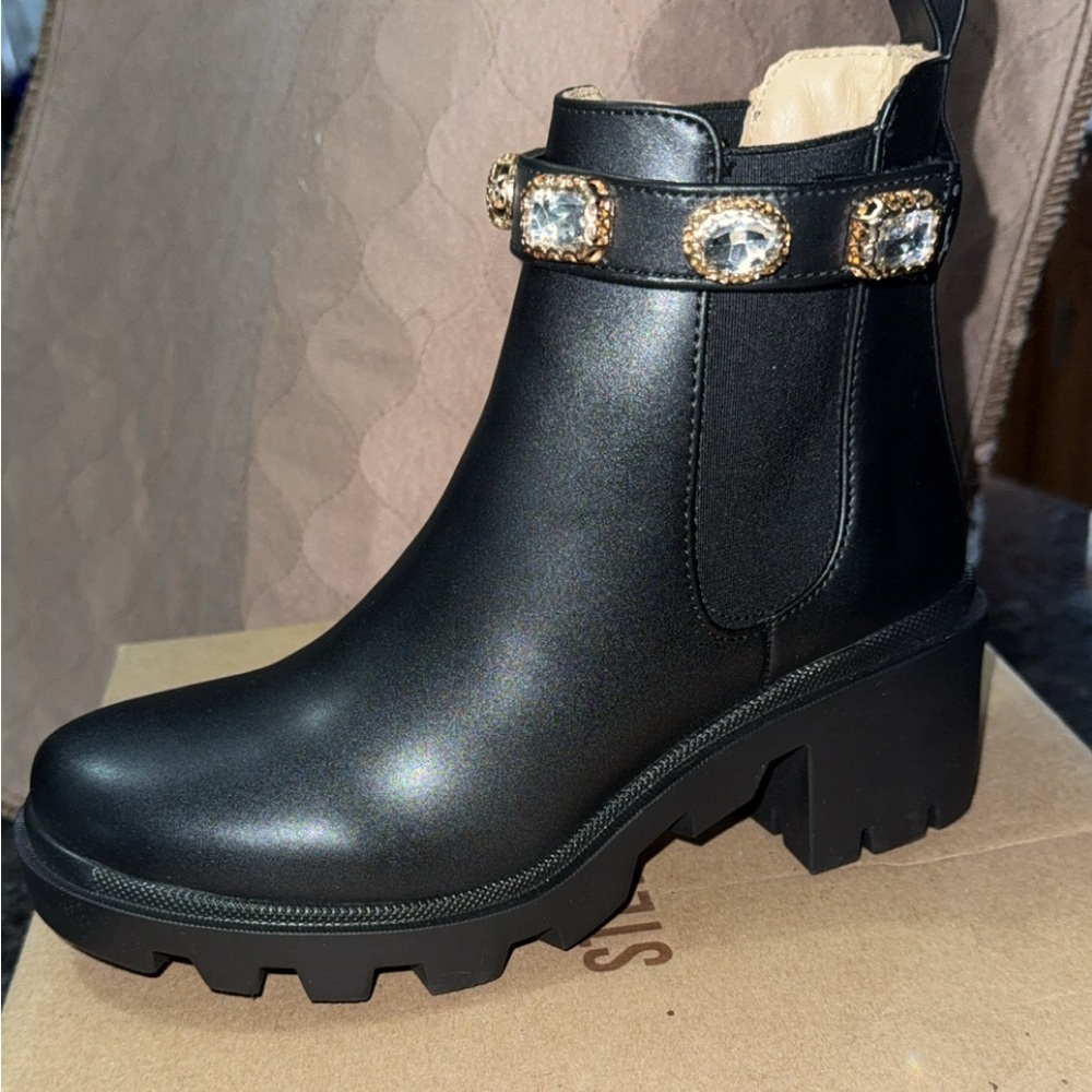 Steve Madden Black Ankle Boots with Embellished Strap
